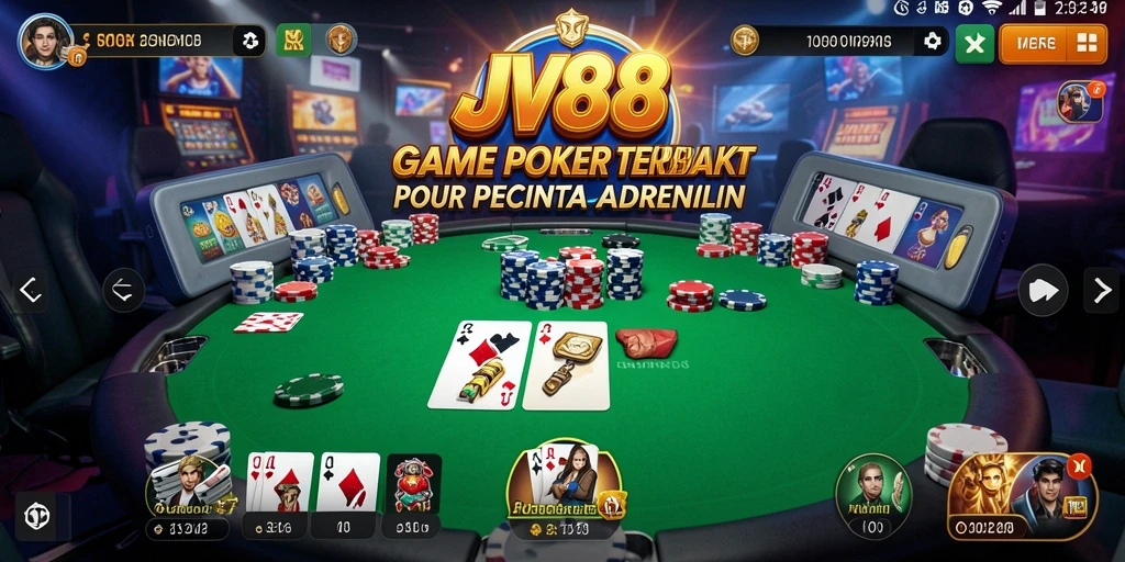 Tampilan menarik dari gameplay Poker yang mendebarkan di JV88.