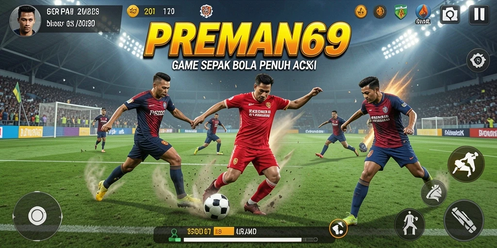 Gameplay seru PREMAN69 dengan grafis menawan dan aksi sepak bola nyata.