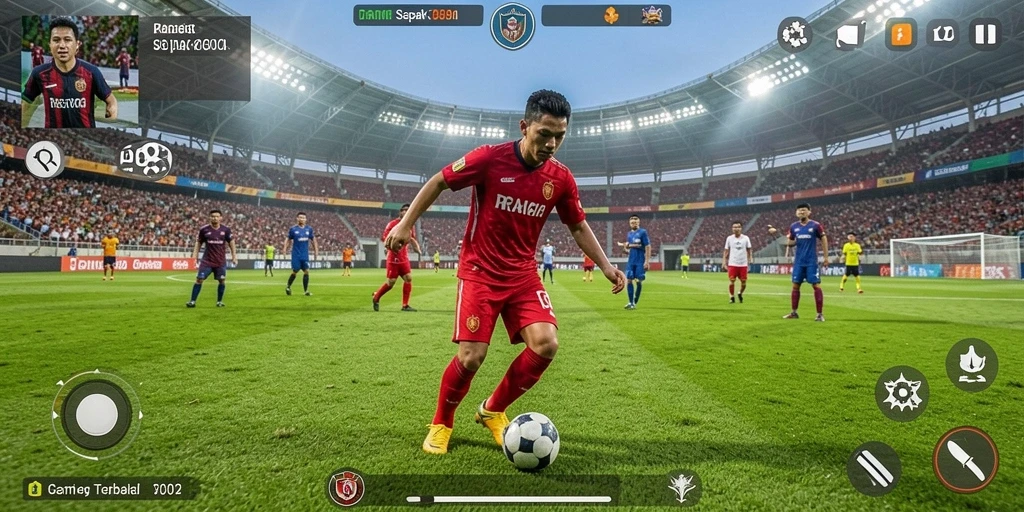 Tampilan gameplay RR666 yang mengesankan dengan aksi sepak bola yang intens.