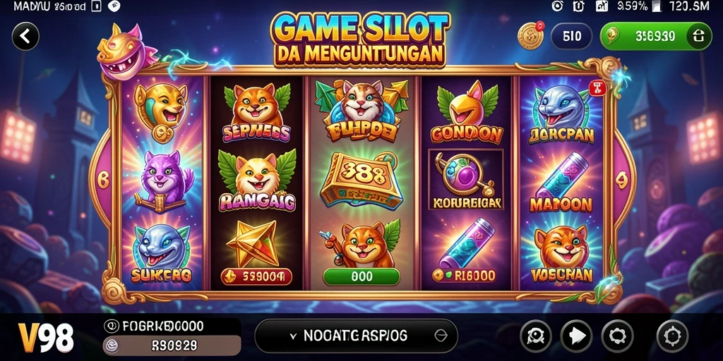 Tangkapan layar V98 menampilkan gameplay slot yang menarik dan seru.